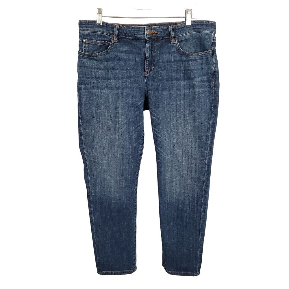 Eileen Fisher Size 12 Jeans Organic Cotton Stretch Denim Mid Rise Cropped